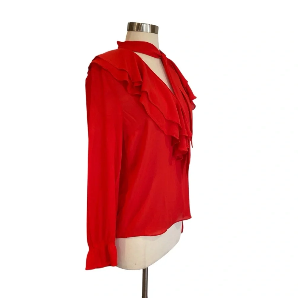 Aritzia Little Moon Gazania Ruffle Blouse In Red Size Small - Picture 7 of 11